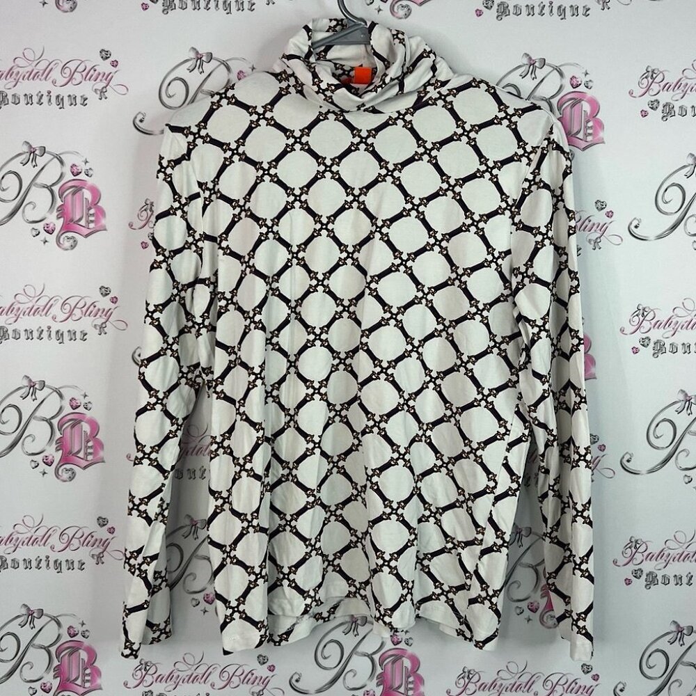 Joe Fresh turtleneck long sleeve White and Black Pattern top stretchy chains